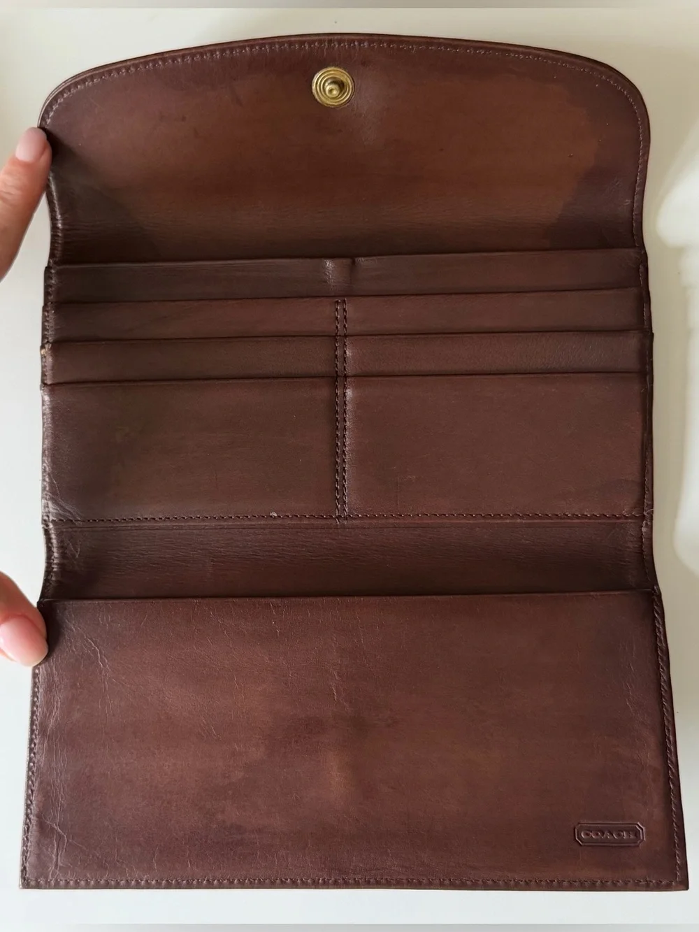Vintage Coach 4859 Combination Wallet Checkbook – Mahogany Water Buffalo Leather